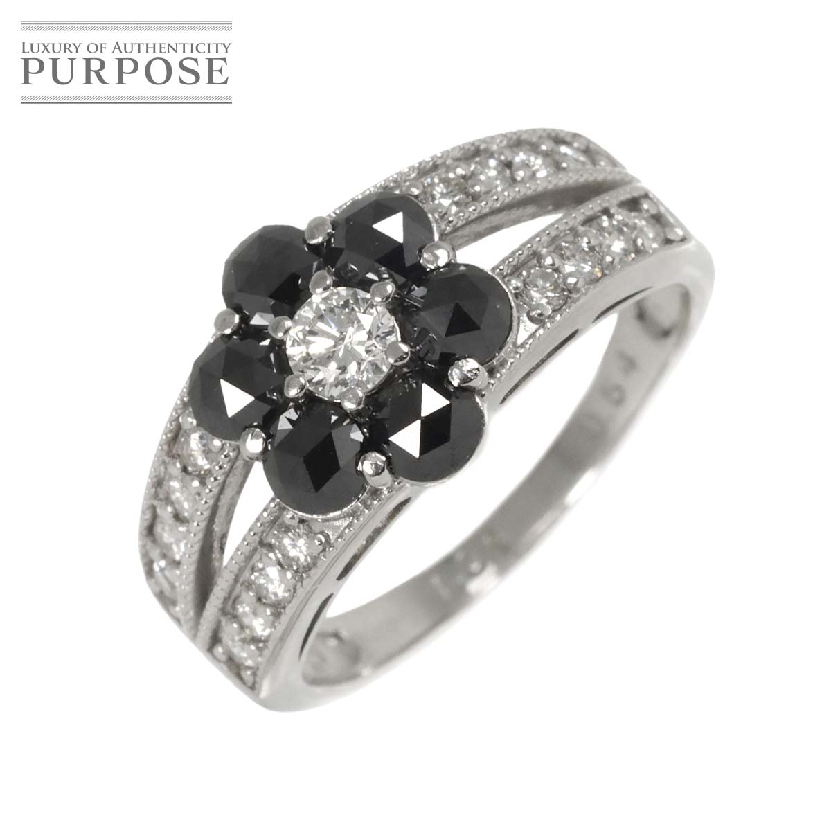 リング 16号 ブラックダイヤ 1.09ct ダイヤ 0.54ct K18 WG ホワイト ゴールド 750 指輪 Diamond Ring 90329743