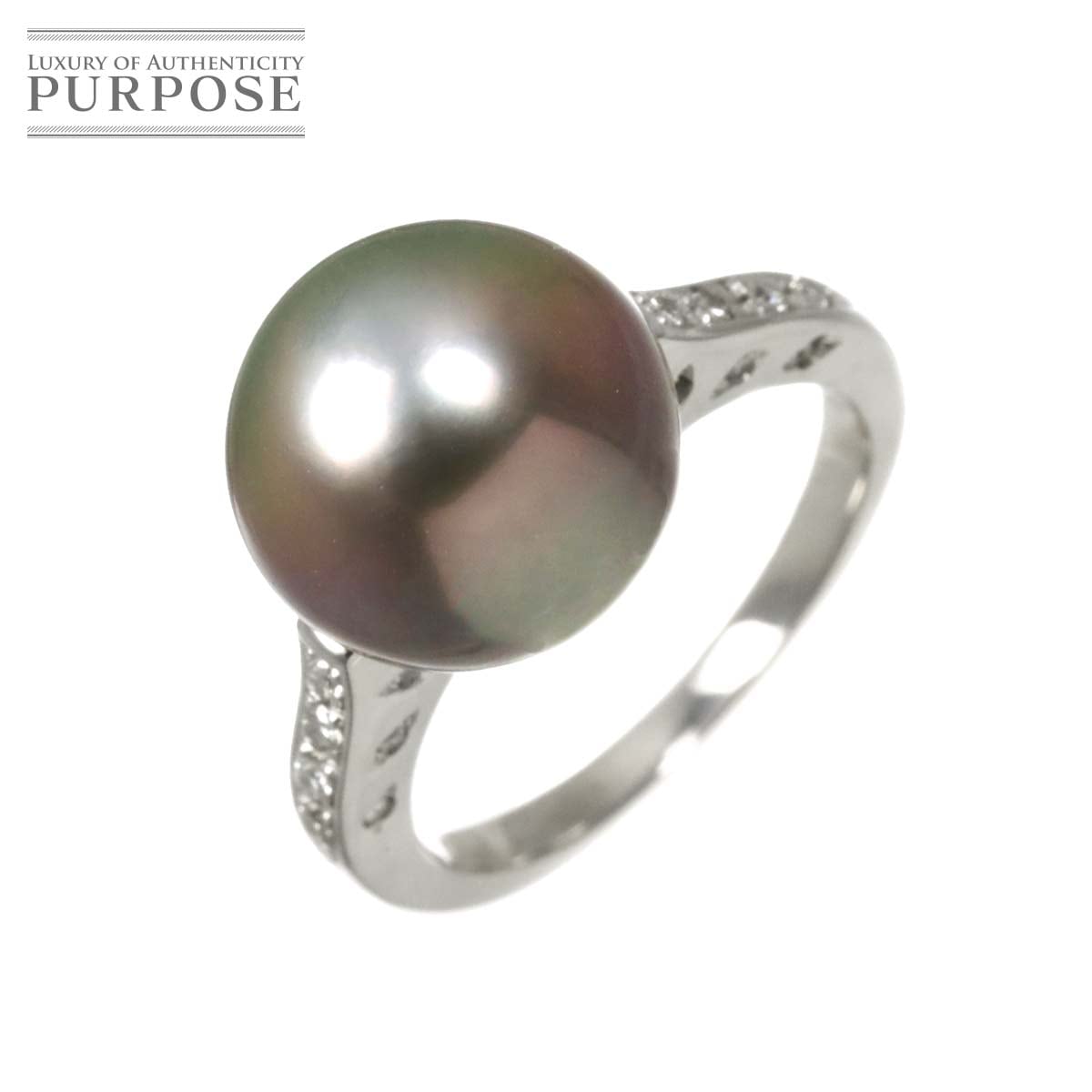 リング 11号 黒蝶真珠 11.8mm ダイヤ 0.16ct Pt プラチナ パール 指輪 Black Pearl Ring 90333616