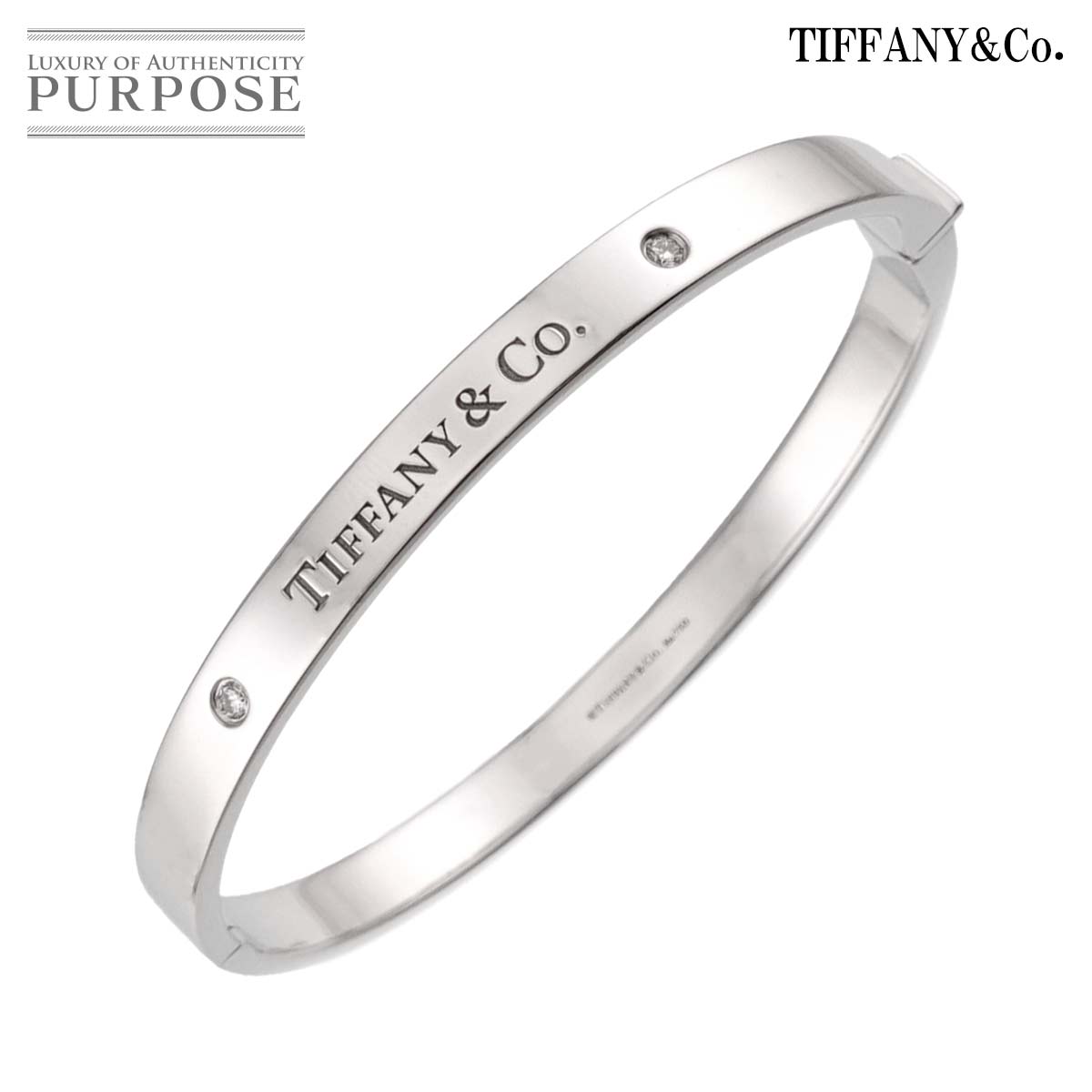 TIFFANY&CO. ロゴ ヒンジ ダイヤ バングル 17.5cm K18 WG ホワイトゴールド 750 ブレスレット Bracelet ティファニー 90330209