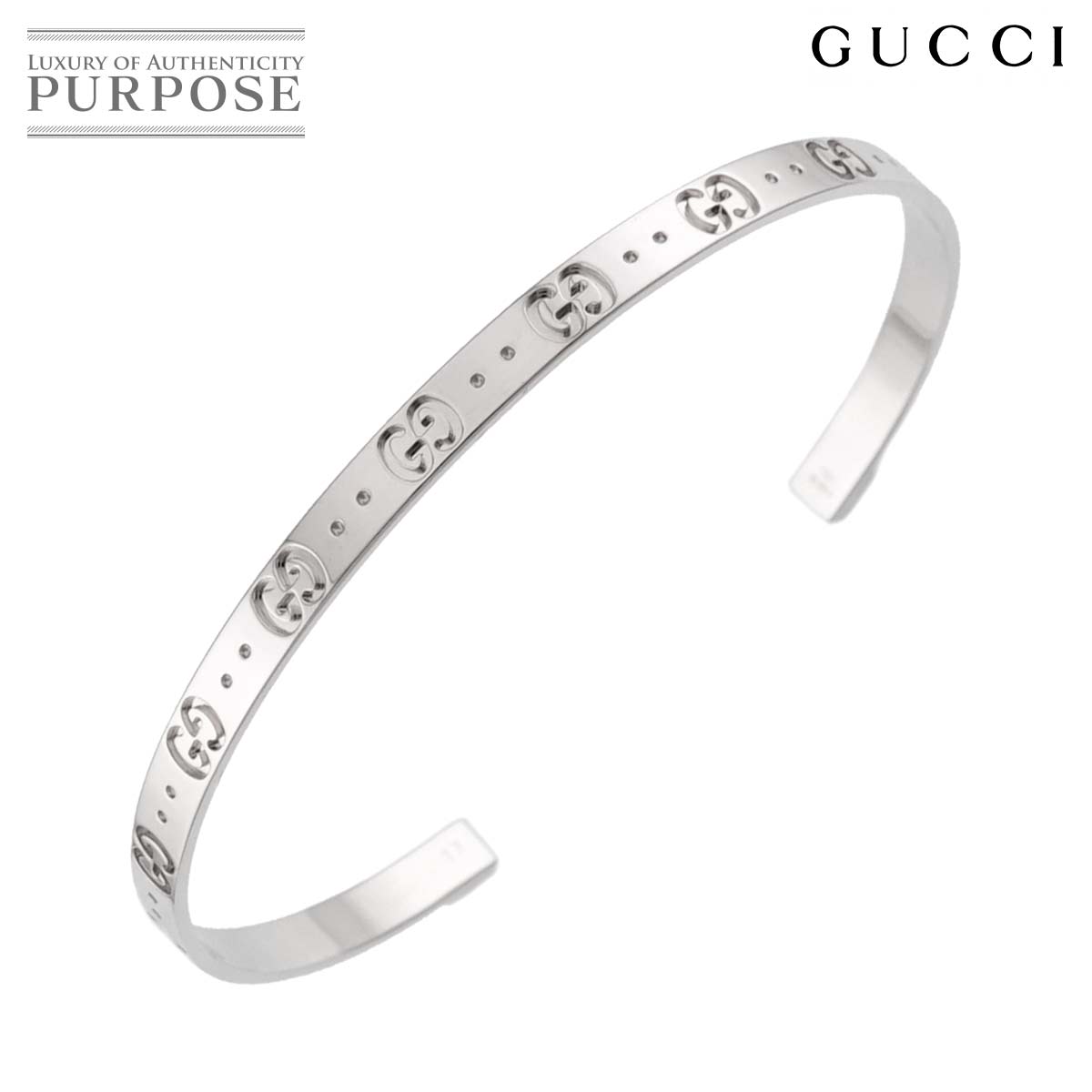 GUCCI アイコン オープン バングル ブレスレット 17cm K18 WG ホワイトゴールド 750 Icon Bracelet グッチ 90331518