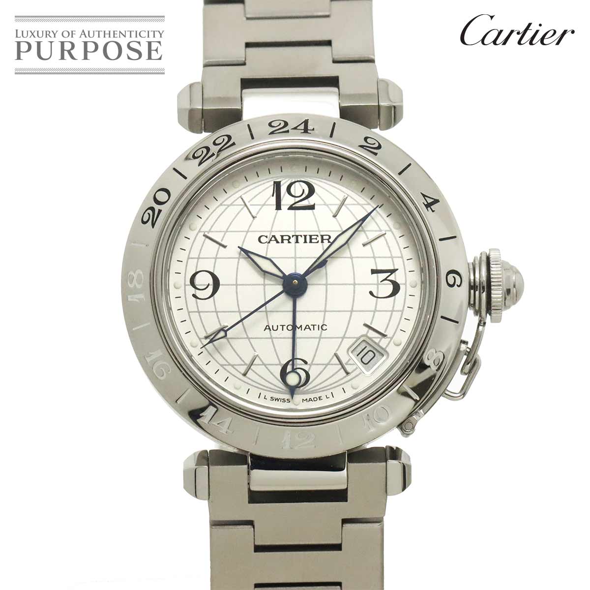 Cartier パシャC メリディアン GMT W31078M7 ボーイズ 腕時計 デイト シルバー オートマ 自動巻き ウォッチ PashaC カルティエ 90335114