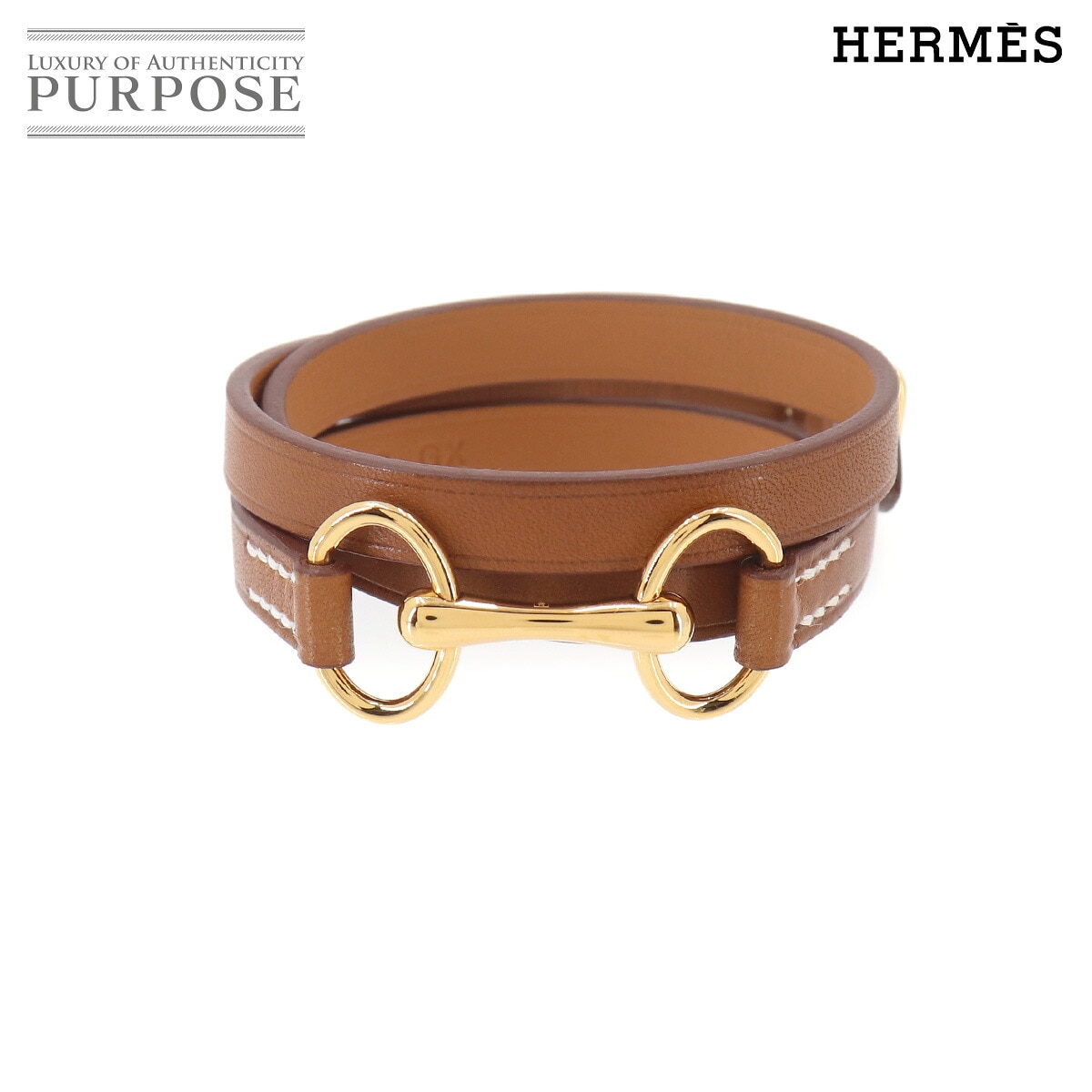 HERMES トリプルツアー ブレスレット レザー ブラウン T1 Y刻印 ゴールド 金具 Triple Tour Bracelet エルメス 90330193