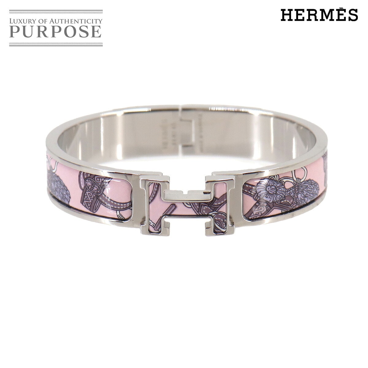 HERMES クリックH PM オナージュ ブリッド ドゥ クール バングル ピンク シルバー アクセサリー Clic H エルメス 90330194