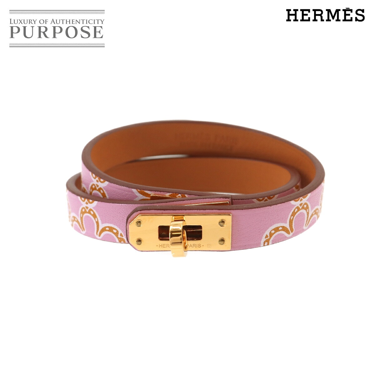 HERMES ミニ ケリー ドゥブルトゥール ラッキーデイジー ブレスレット スイフト モーヴシルベストル キュイーブル ブラン B刻印 T2 ゴールド 金具 Kelly Double Tour エルメス 90331074