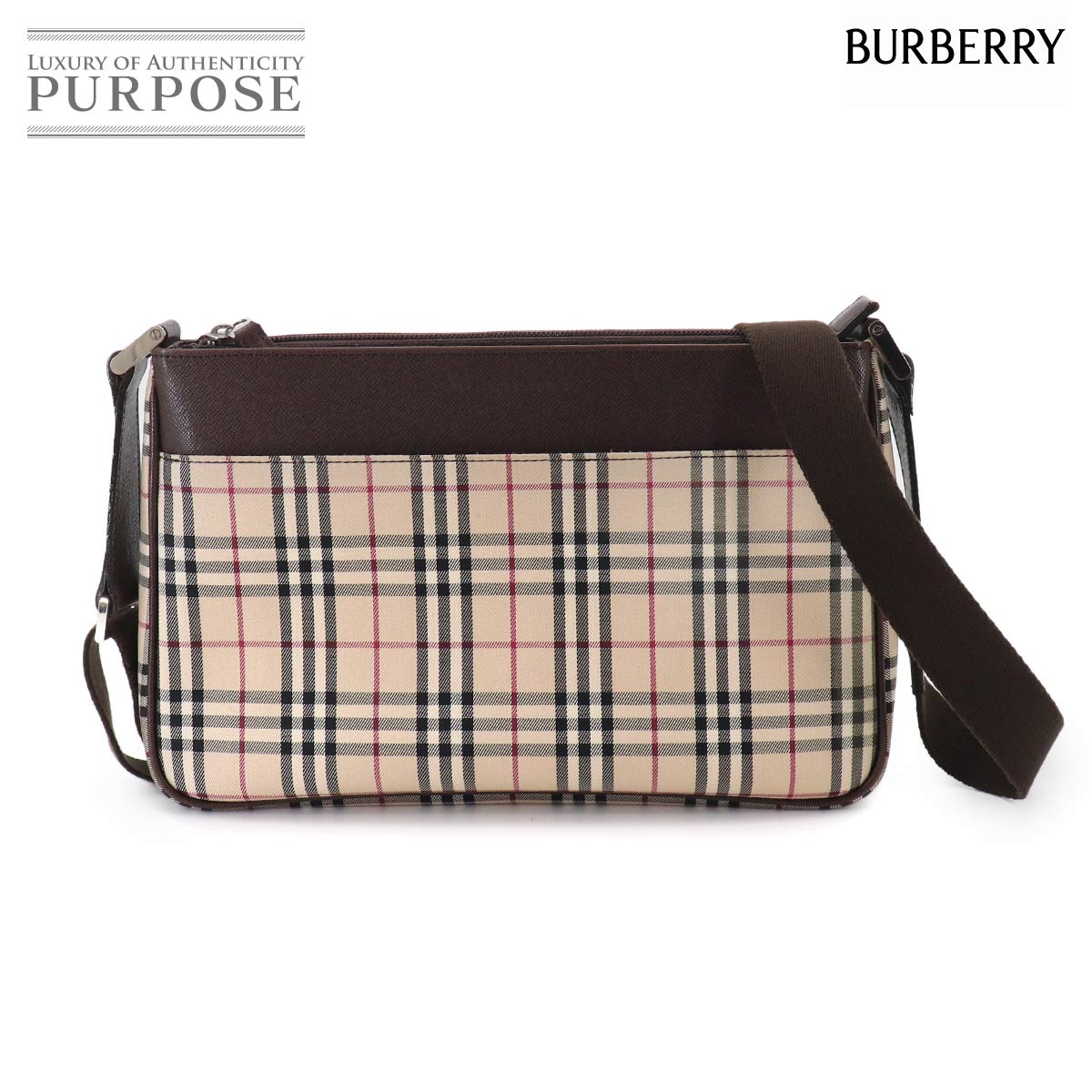 BURBERRY ノバチェック ショルダー バッグ キャンバス レザー ベージュ ブラウン シルバー 金具 Shoulder Bag バーバリー 90331119