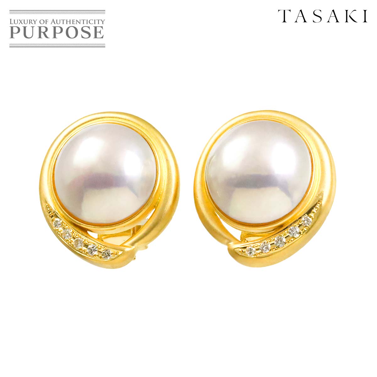 TASAKI マベ真珠 ダイヤ 0.06ct×2 イヤリング K18 YG イエローゴールド 750 パール 田崎真珠  Earrings Clip on タサキ 90328784