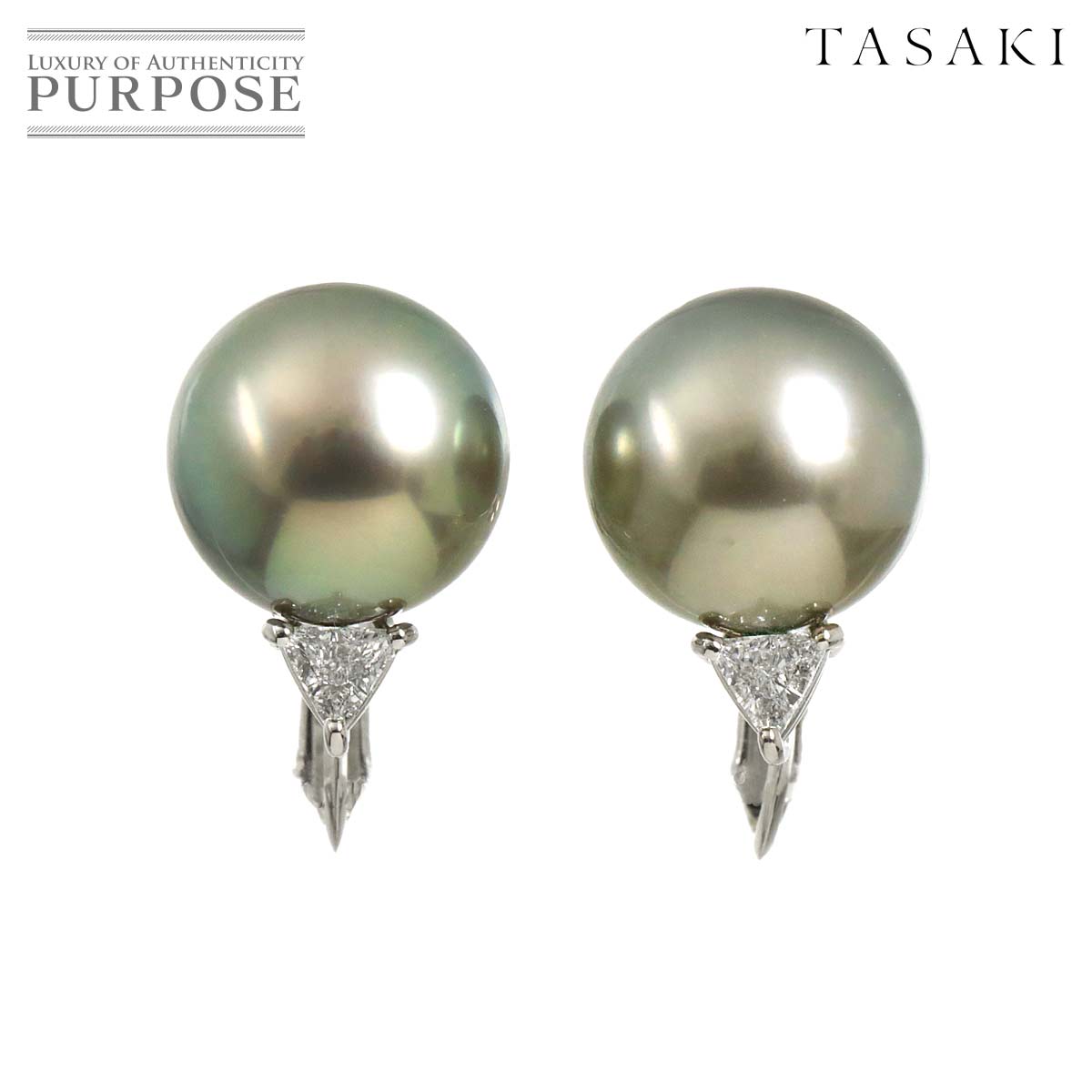 TASAKI 黒蝶真珠 12.8-12.6mm ダイヤ 0.15ct/0.15ct イヤリング Pt プラチナ パール 田崎真珠 Earrings タサキ 90329461