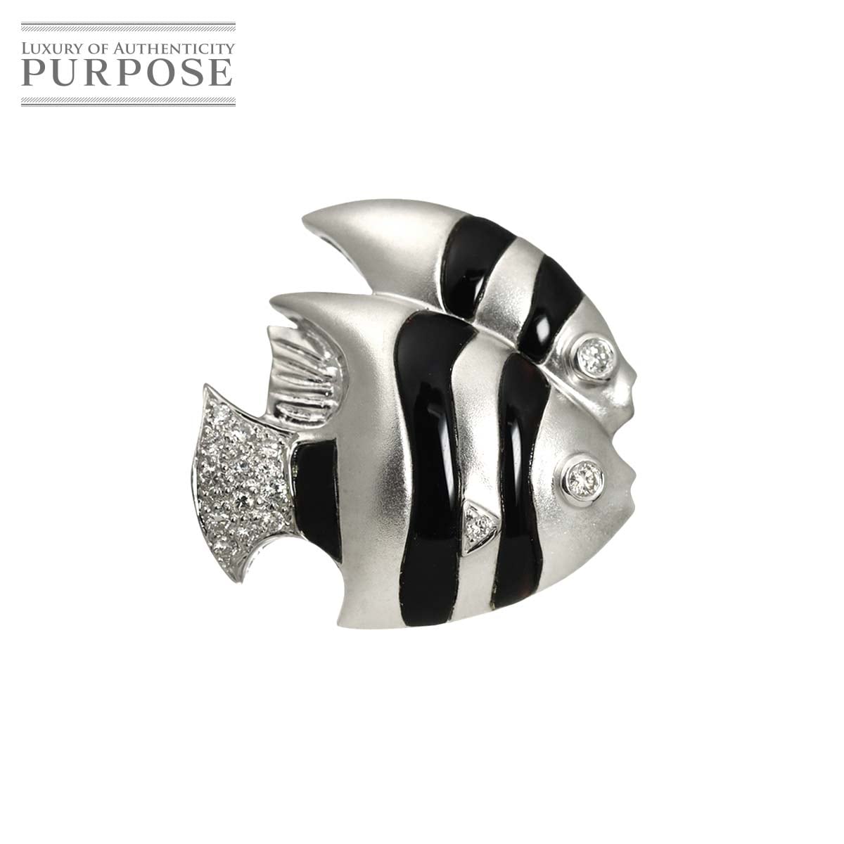オニキス ダイヤ 0.16ct ブローチ K18 WG ホワイトゴールド 750 Onyx Brooch 90329824