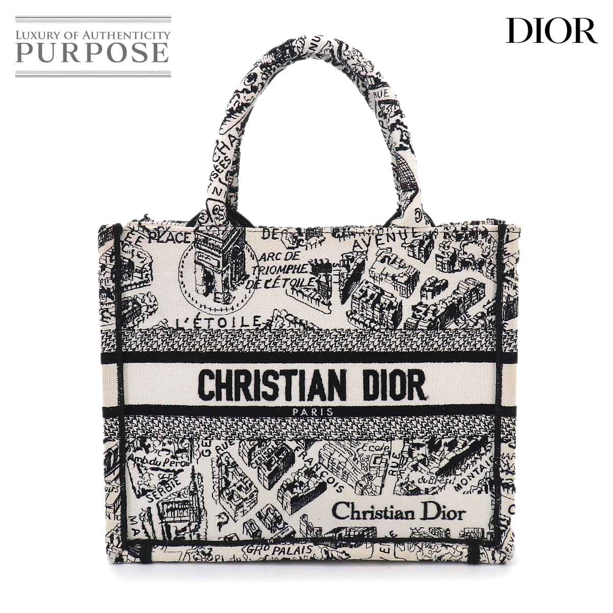 Christian Dior プランドゥパリ ブック トート スモール バッグ キャンバス ホワイト ブラック M1265ZOMP Book Tote Bag クリスチャン ディオール 90330158