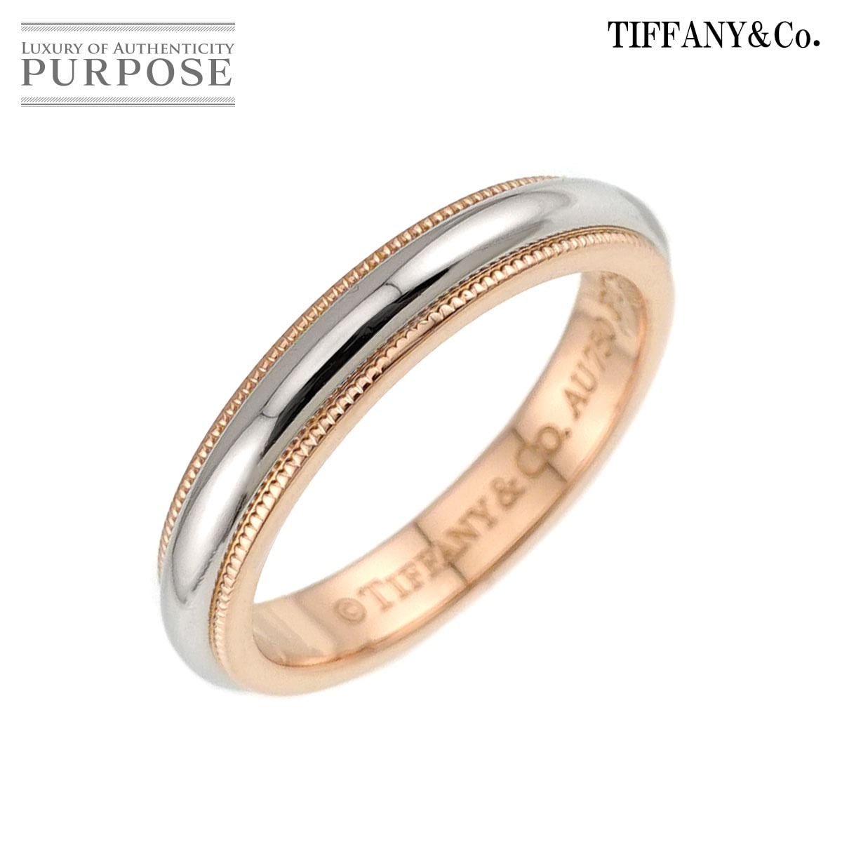TIFFANY&Co. ミルグレイン バンド 10.5号 リング プラチナ Pt K18 PG 750 指輪 トゥギャザー Milgrain Band Ring ティファニー 90330269