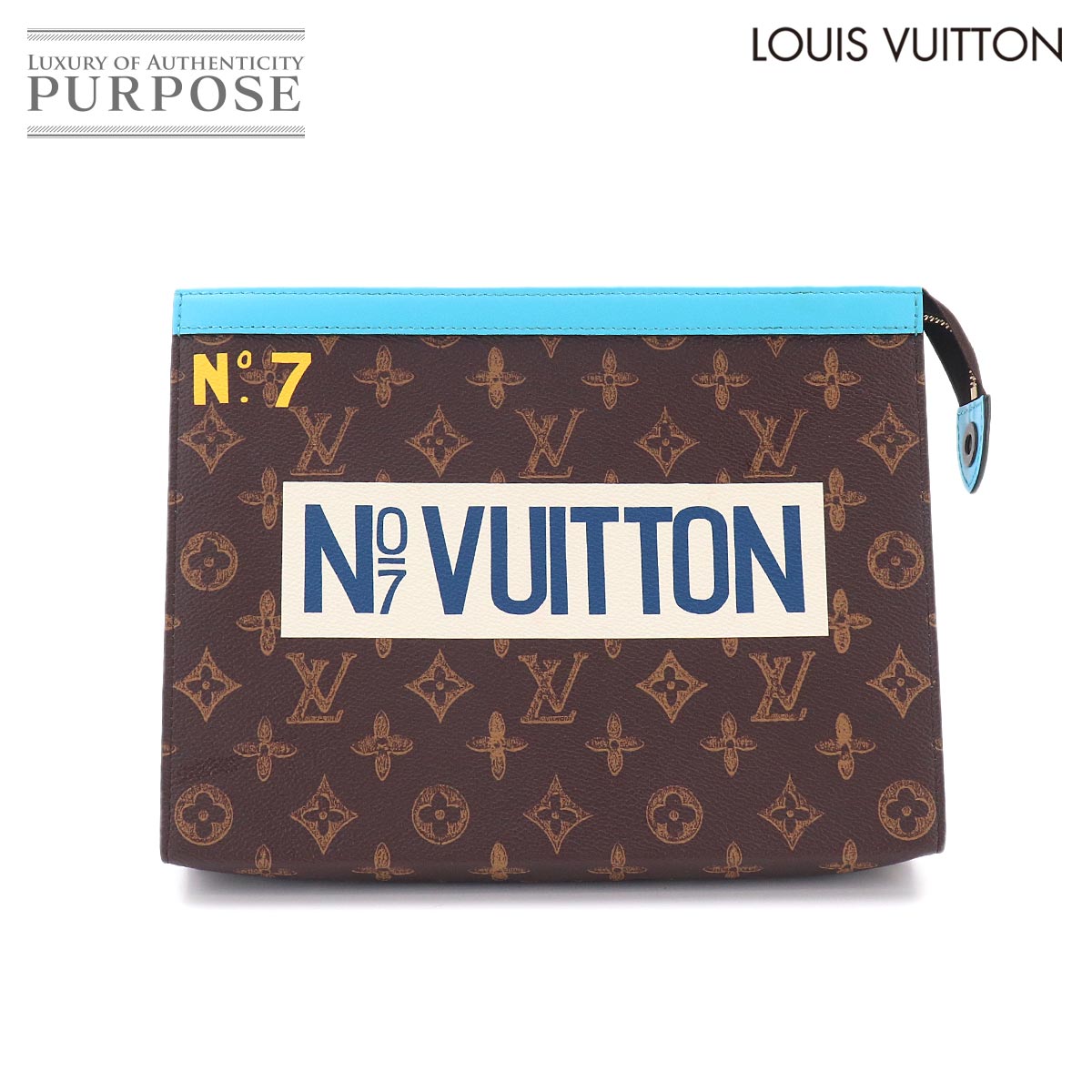 LOUIS VUITTON トランク リール モノグラム ポシェット ヴォワヤージュ クラッチ バッグ ブラウン ブルー M81204 RFID Pochette Voyage ルイ ヴィトン 90330878
