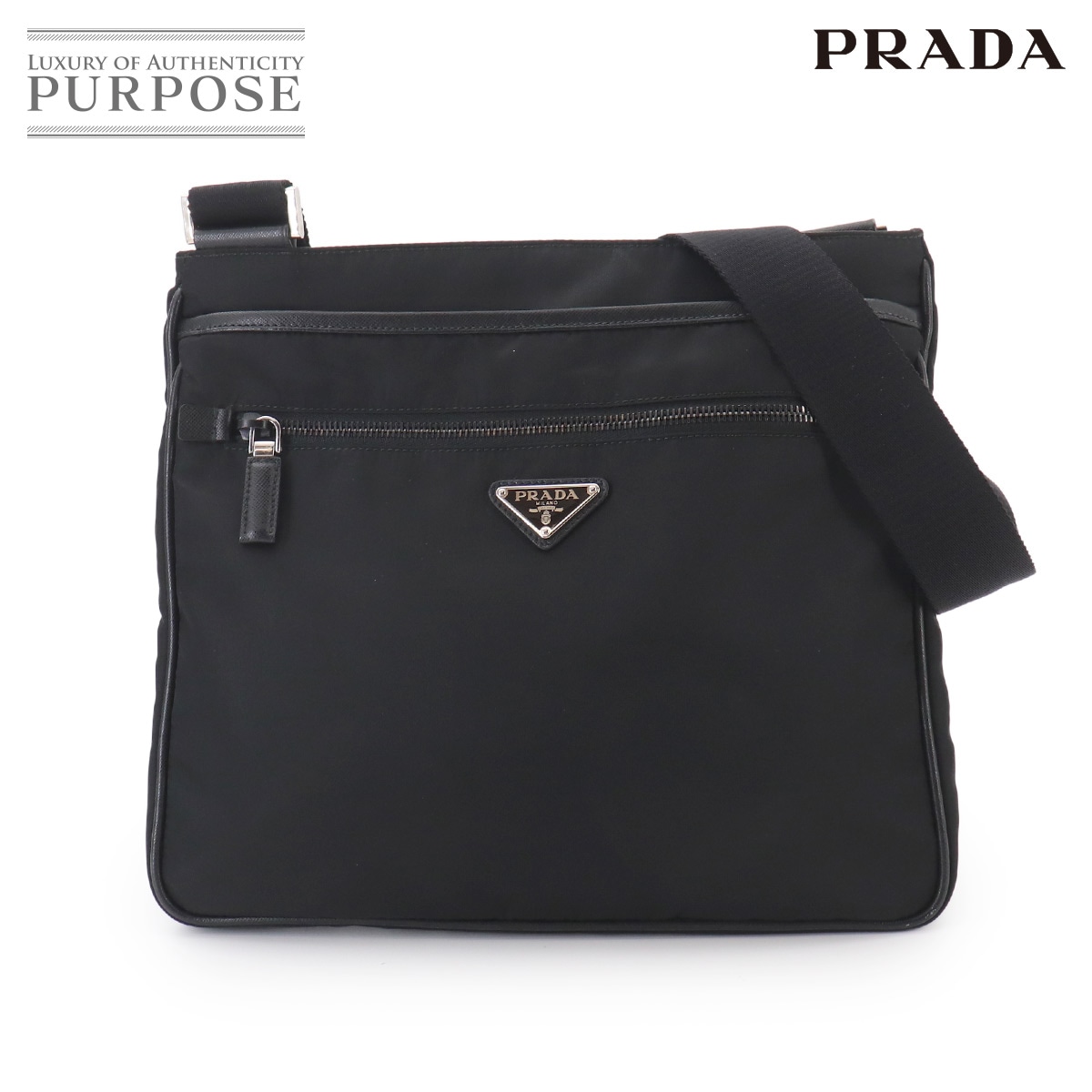 PRADA ショルダー バッグ ナイロン サフィアーノレザー ネロ ブラック シルバー 金具 Shoulder Bag プラダ 90331024