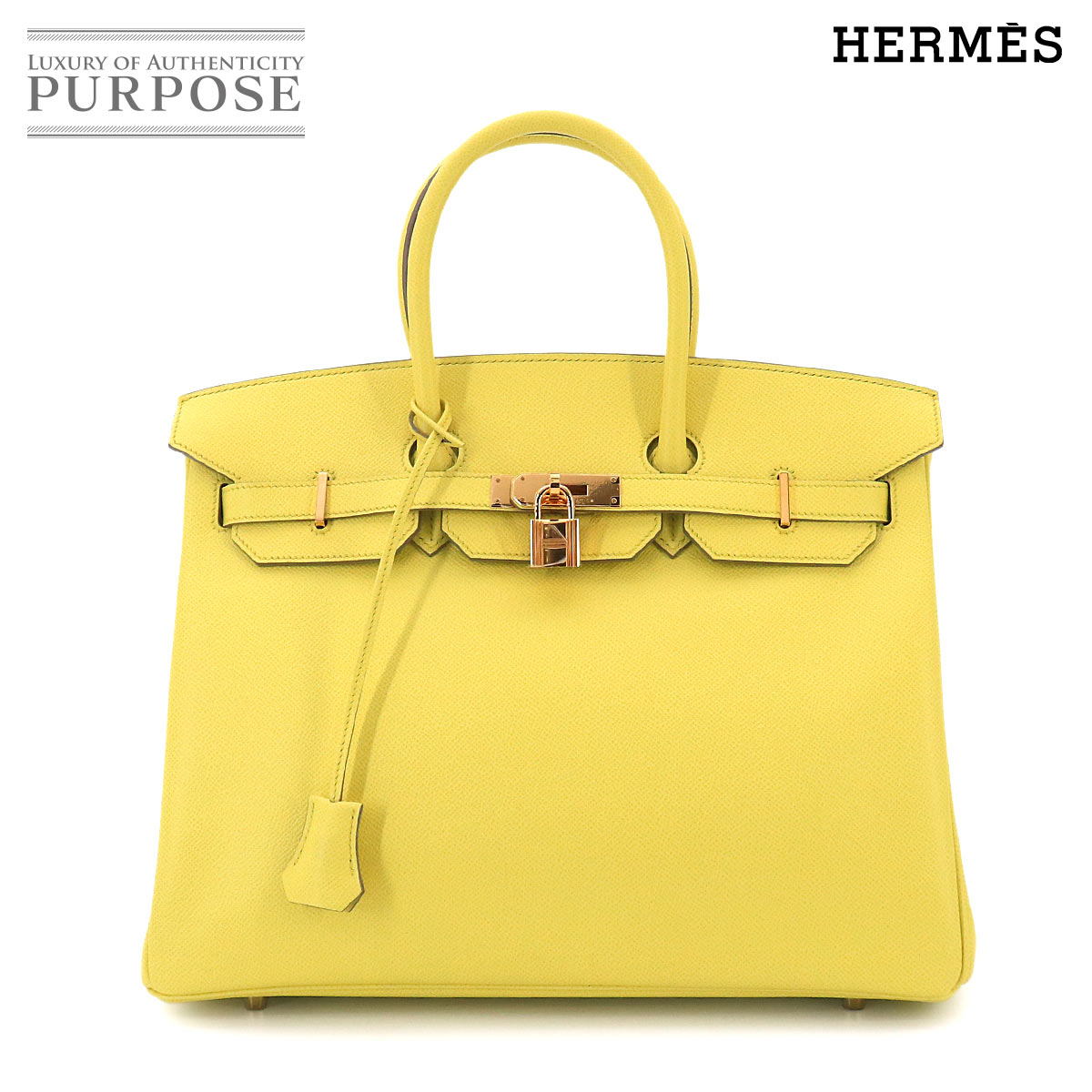 HERMES バーキン35 エプソン ライム ハンド バッグ □Q刻印 ゴールド 金具 Birkin エルメス 90331147
