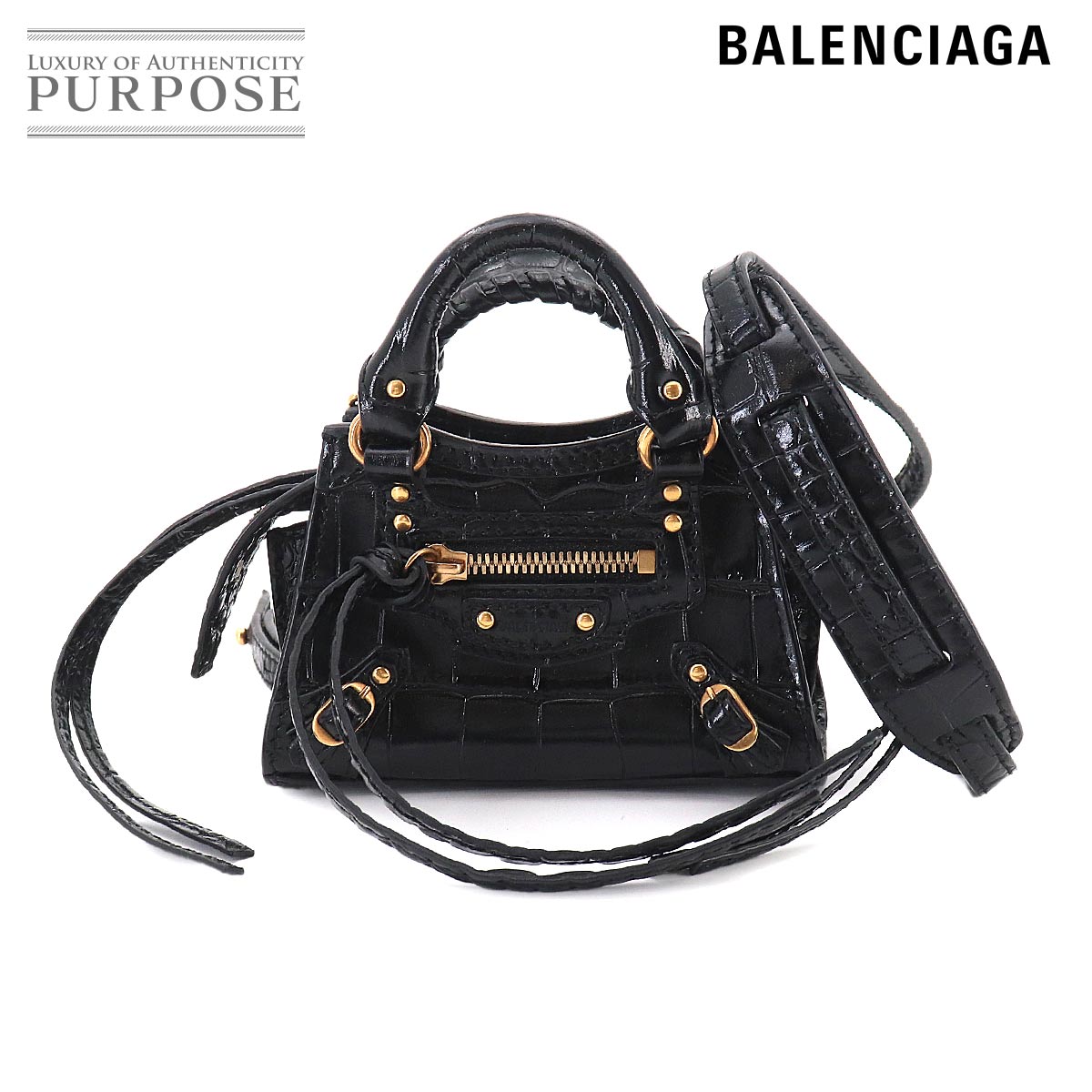 BALENCIAGA バレンシアガ レザー ロゴ型押し ミニショルダーバッグ 黒 