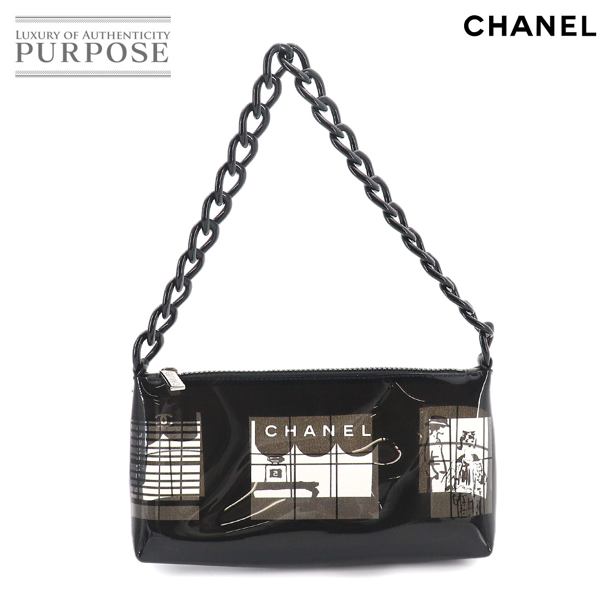 CHANEL ウィンドウズライン チェーン ショルダー バッグ ビニール プラスチック ブラック クリア ヴィンテージ シルバー 金具 Windows Line Shoulder Bag シャネル 90333029