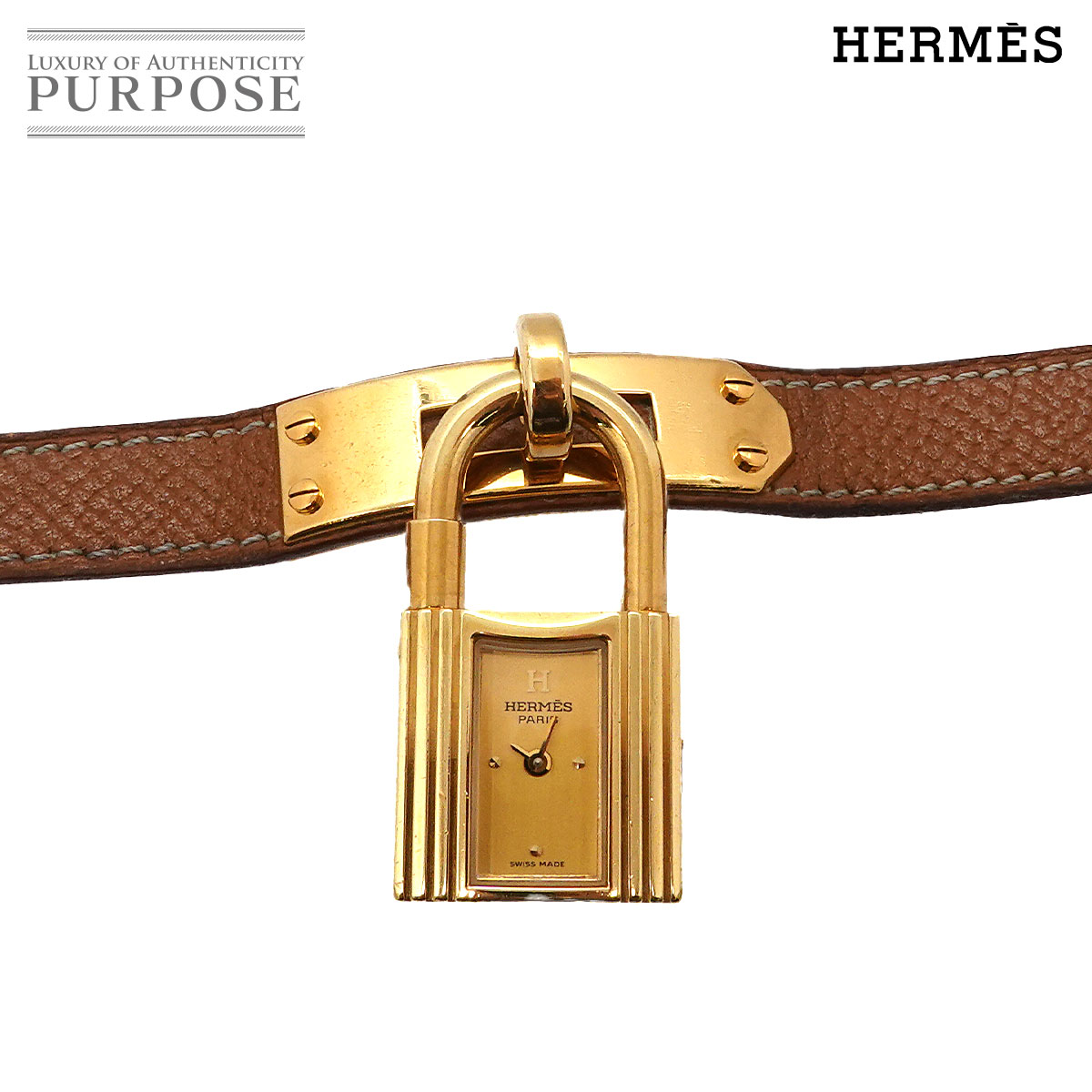 HERMES ケリーウォッチ ヴィンテージ レディース 腕時計 ゴールド ブラウン クォーツ ウォッチ カデナ Kelly Watch エルメス 90334363