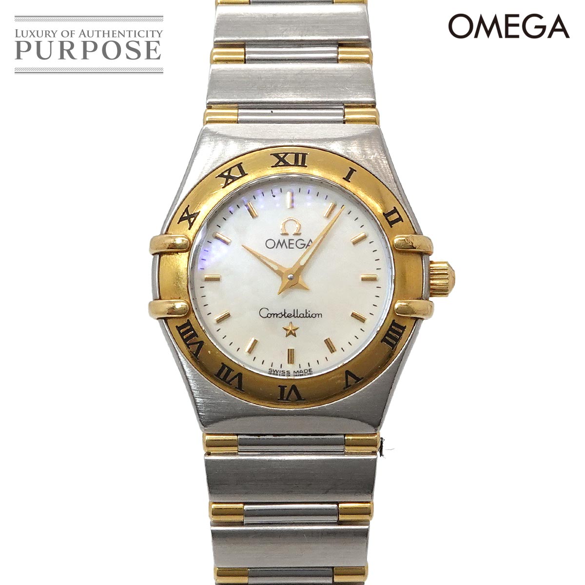 OMEGA コンステレーション ミニ コンビ 1362 70 レディース 腕時計 ホワイトシェル YG イエローゴールド クォーツ ウォッチ Constellation オメガ 90334376