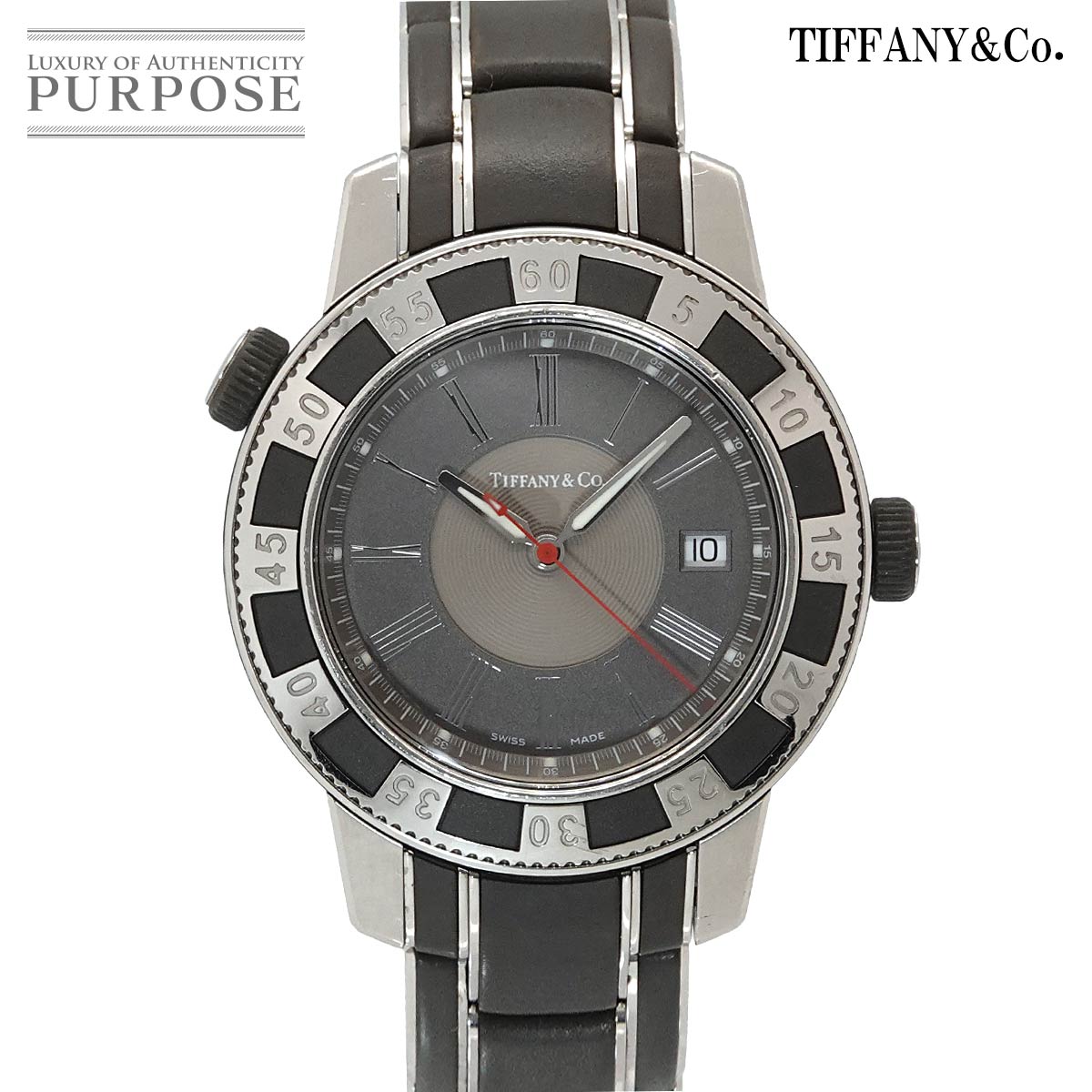 TIFFANY&Co. マーク T-57 メンズ 腕時計 デイト グレー クォーツ ウォッチ Mark ティファニー 90334393