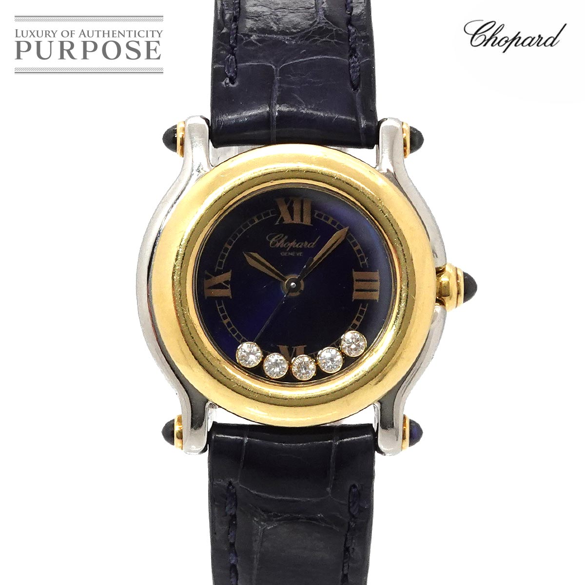 Chopard ハッピースポーツ コンビ 27 8246 23 レディース 腕時計 5P ダイヤ ブラック YG イエローゴールド クォーツ Happy Sports ショパール 90335105