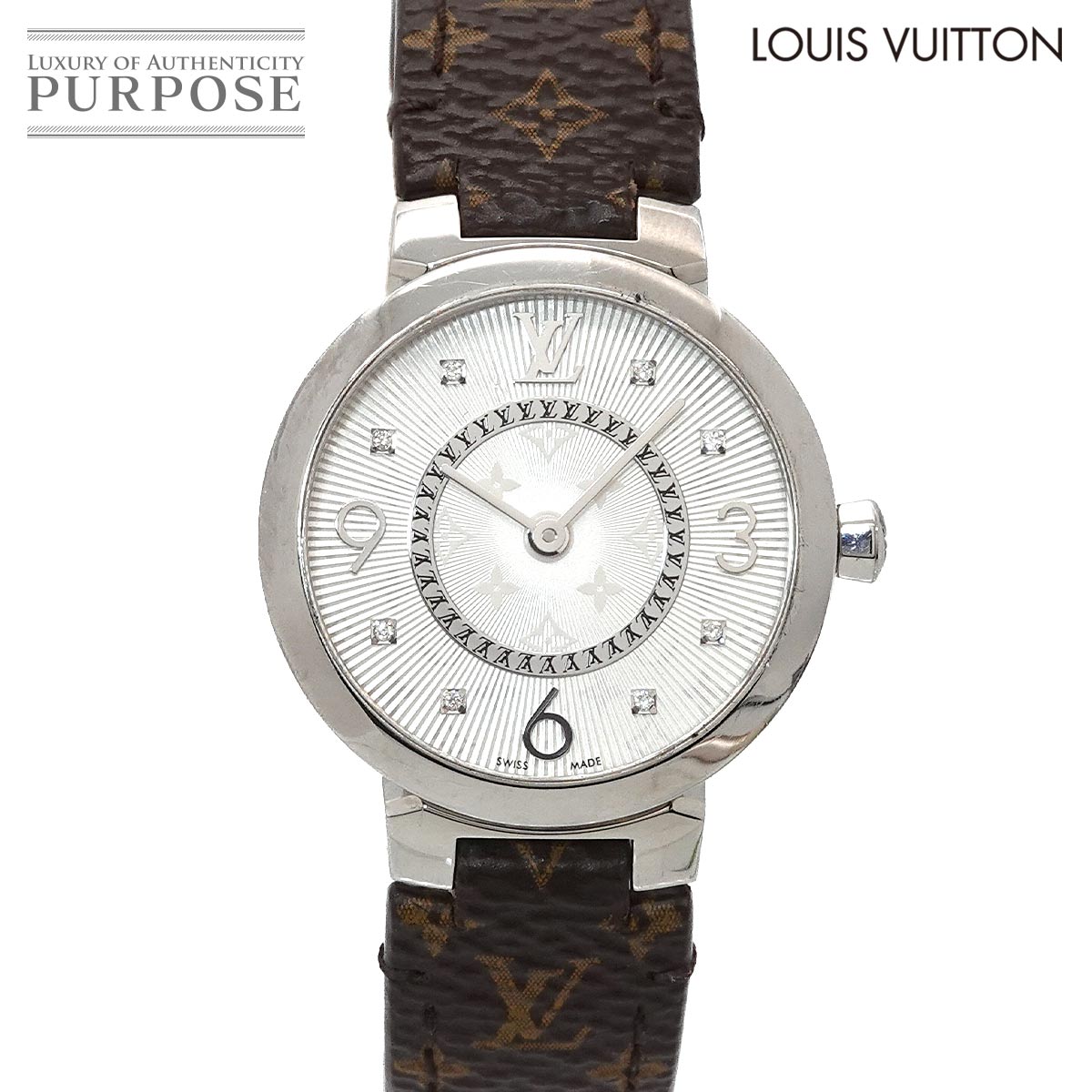 LOUIS VUITTON タンブール Q12MG レディース 腕時計 8P ダイヤ シルバー クォーツ ウォッチ Tambour ルイ ヴィトン 90335122