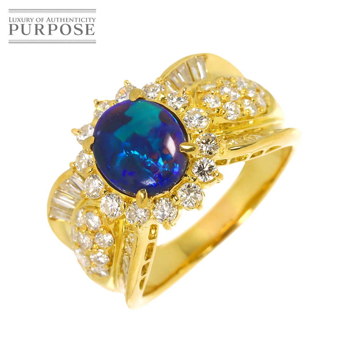 リング 16号 ブラックオパール 1.425ct ダイヤ 1.43ct K18 YG イエローゴールド 750 指輪 【ソーティング付き】 Opal Ring 90333452