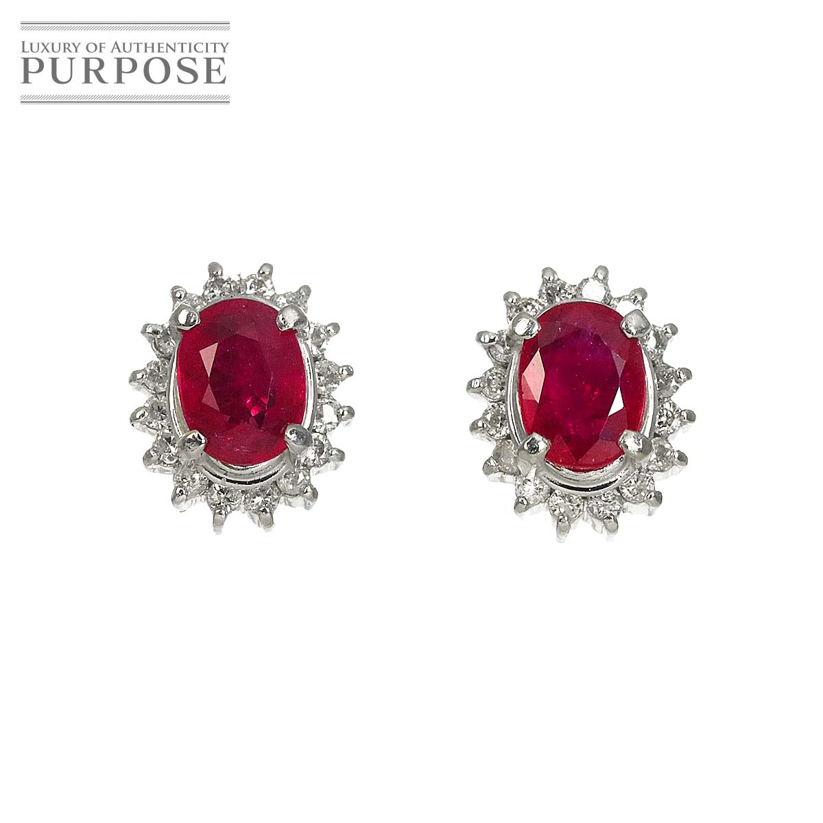 ルビー 0.69ct/0.64ct ダイヤ 0.12ct/0.12ct ピアス Pt プラチナ Ruby Earrings Pierced 90333455