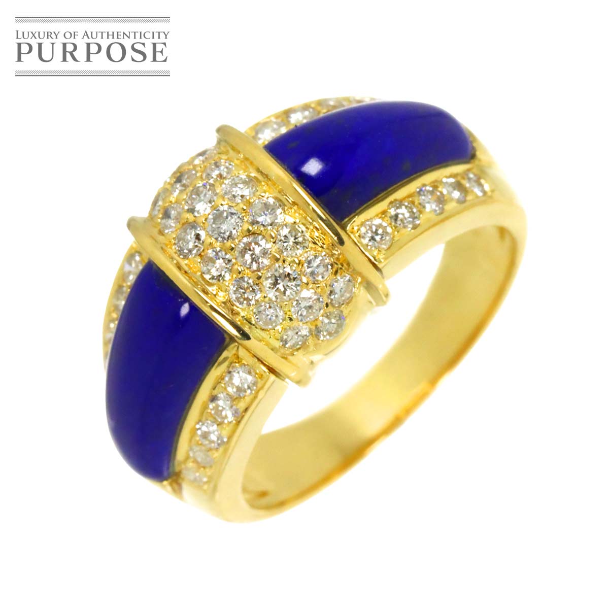 リング 13号 ラピスラズリ ダイヤ 0.65ct K18 YG イエローゴールド 750 指輪 Lapis Lazuli Ring 90333495