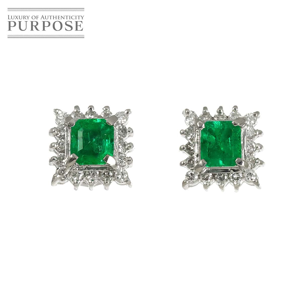 エメラルド 0.32ct/0.28ct ダイヤ 0.13ct/0.13ct ピアス Pt プラチナ Emerald Earrings Pierced 90333633