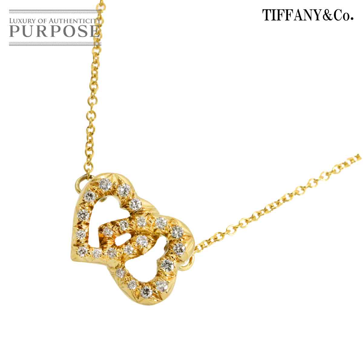 TIFFANY&Co. ダブルハート ダイヤ ネックレス 41cm K18 YG イエローゴールド 750 Heart Necklace ティファニー 90328672