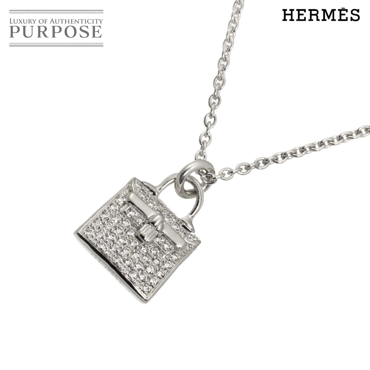 HERMES アミュレット アミュレット ケリー ダイヤ 0.21ct ネックレス 40cm K18 WG ホワイトゴールド 750 Diamond Necklace エルメス 90328787