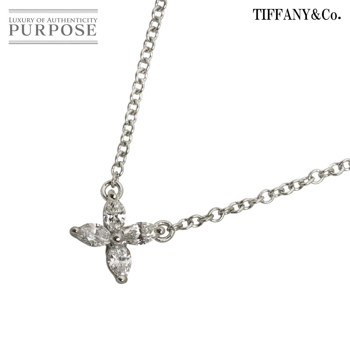 TIFFANY&Co. ビクトリア ダイヤ ネックレス ミニ 41cm Pt プラチナ フラワー 花 Necklace ティファニー 90329078
