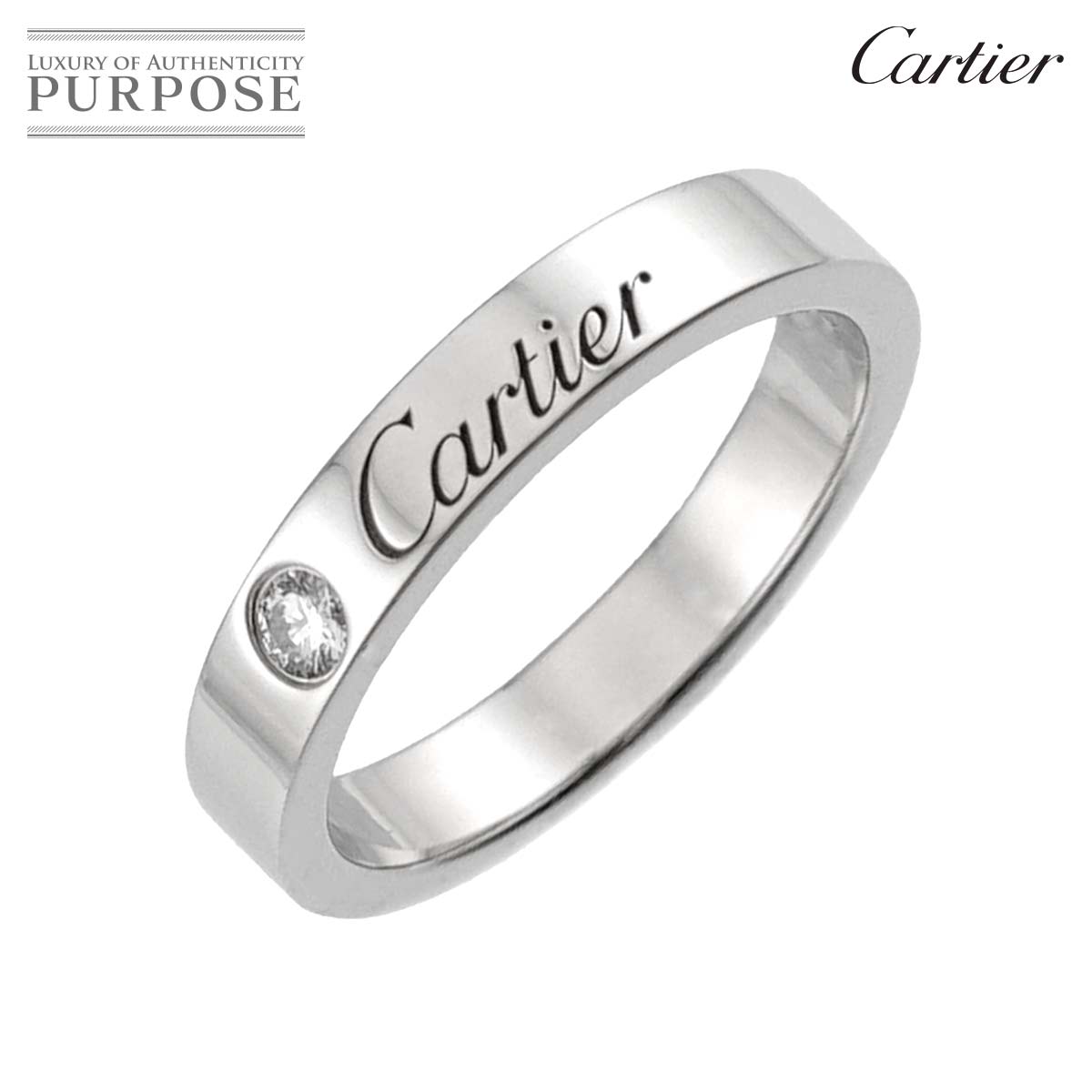 Cartier Cドゥ #46 リング 幅3mm ダイヤ 1P Pt プラチナ 指輪 Diamond Ring カルティエ 90332281
