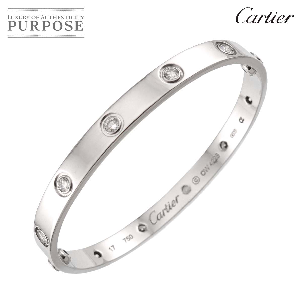 Cartier ラブ ブレス フル ダイヤ #17 K18 WG ホワイトゴールド 750 ブレスレット バングル Love Bracelet【証明書付き】 カルティエ 90333086
