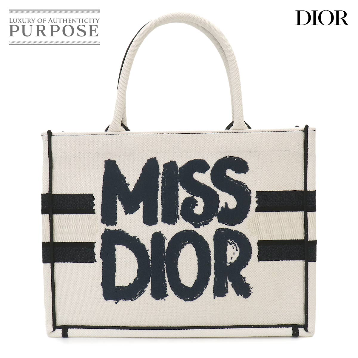 Christian Dior ミス ディオール グラフィティ ブック トート ミディアム バッグ キャンバス ブラン ブルー M1296ZEZD Book Tote Bag クリスチャン ディオール 90321698