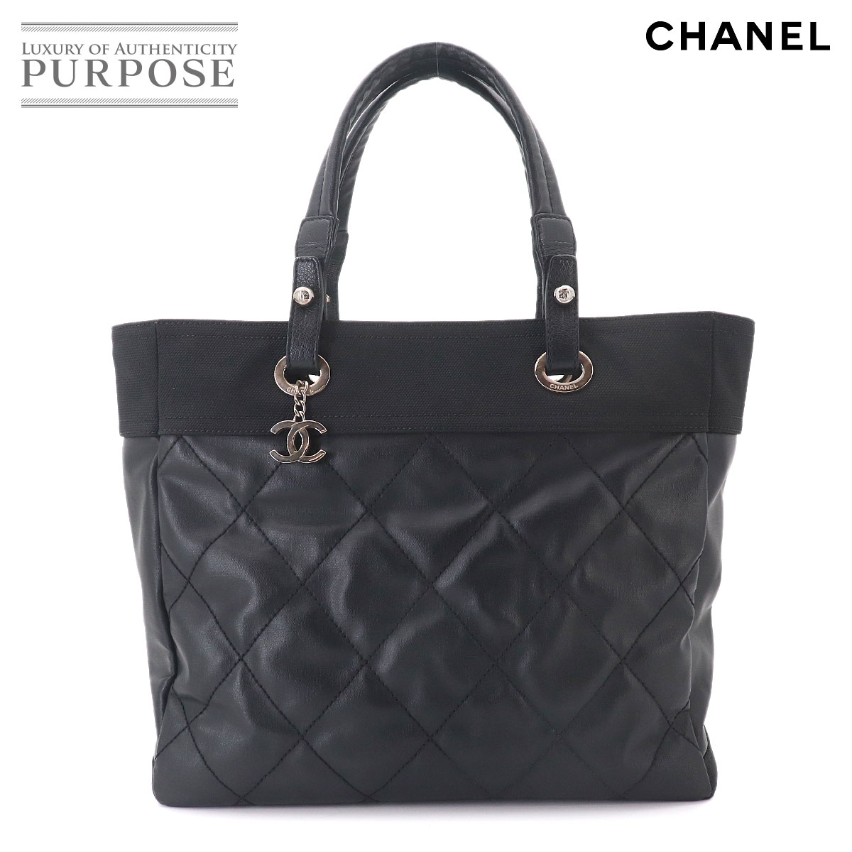CHANEL パリビアリッツ MM トート バッグ PVC ナイロン レザー ブラック A34209 Paris Biarritz Bag シャネル 90326983