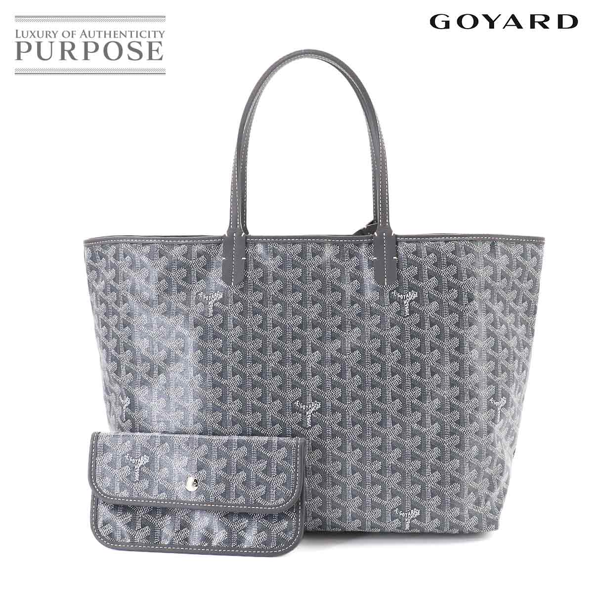 GOYARD サンルイ PM トート バッグ PVC レザー ヘリンボーン グレー シルバー 金具 Saint Louis PM ゴヤール 90329285