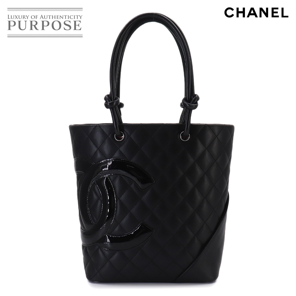 CHANEL カンボンライン ミディアム トート バッグ カーフスキン エナメル ブラック A25167 シルバー 金具 Cambon Line Bag シャネル 90330852