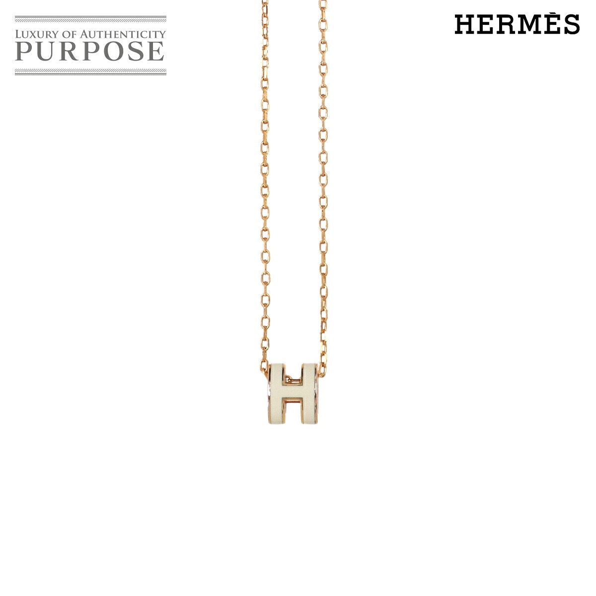 HERMES ミニ ポップアッシュ H ネックレス ホワイト ゴールド アクセサリー Pop H Necklace エルメス 90331196