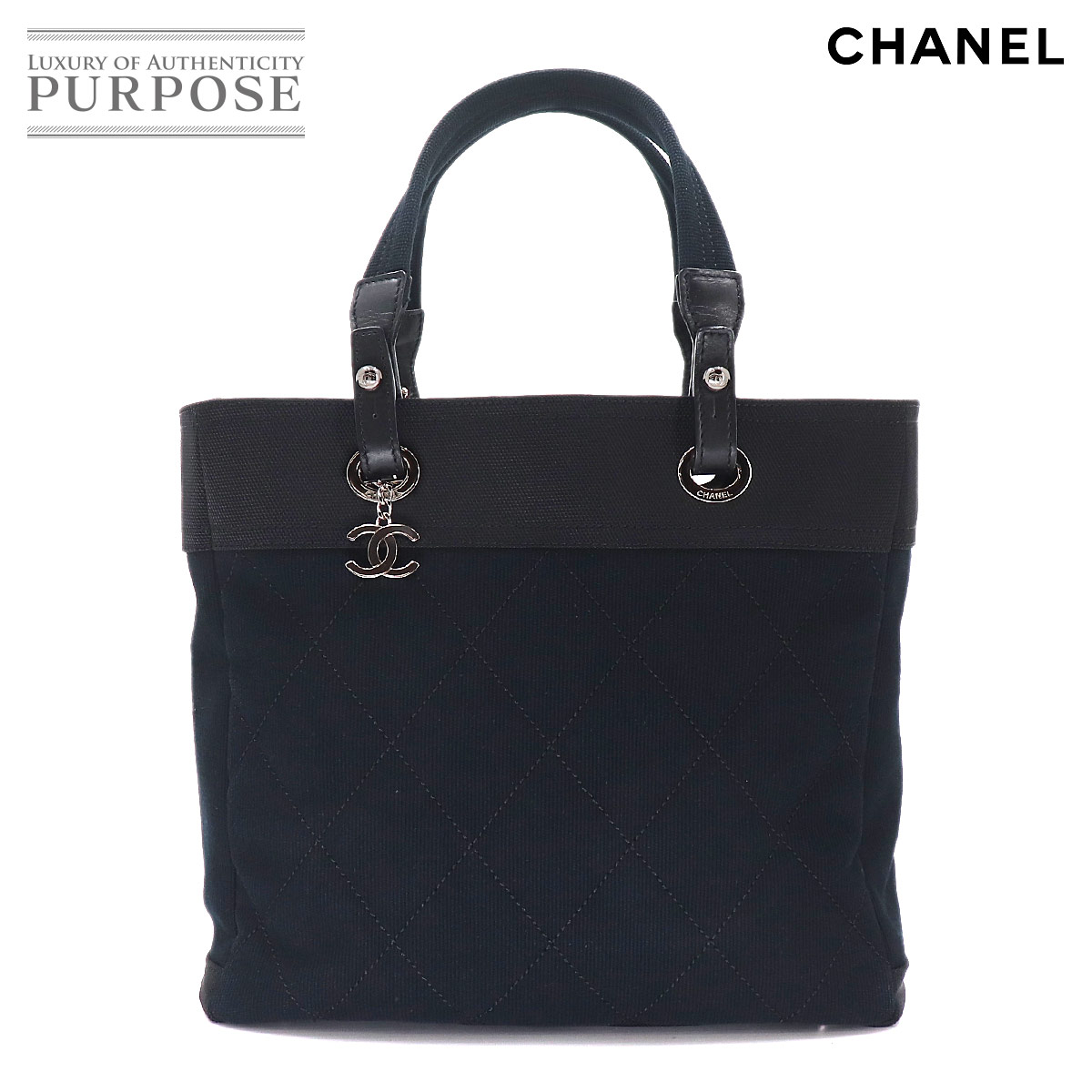 CHANEL パリビアリッツ MM トート バッグ キャンバス ナイロン レザー ブラック A34209 Paris Biarritz Bag シャネル 90331249