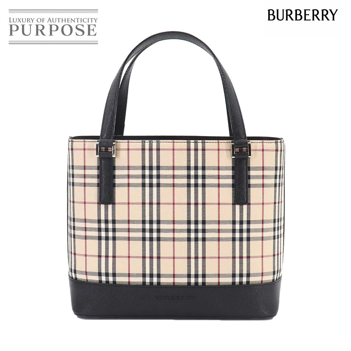 BURBERRY ノバチェック ハンド バッグ キャンバス レザー ベージュ ブラック シルバー 金具 Hand Bag バーバリー 90331325