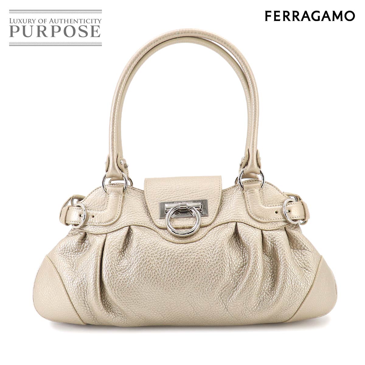 Salvatore Ferragamo ガンチーニ ハンド バッグ レザー ゴールド Gancini Hand Bag サルヴァトーレ フェラガモ 90332330