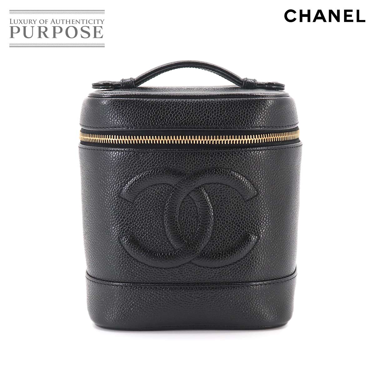 CHANEL バニティ ハンド バッグ キャビアスキン レザー ブラック A01998 ココマーク ゴールド 金具 Vanity Bag シャネル 90332976