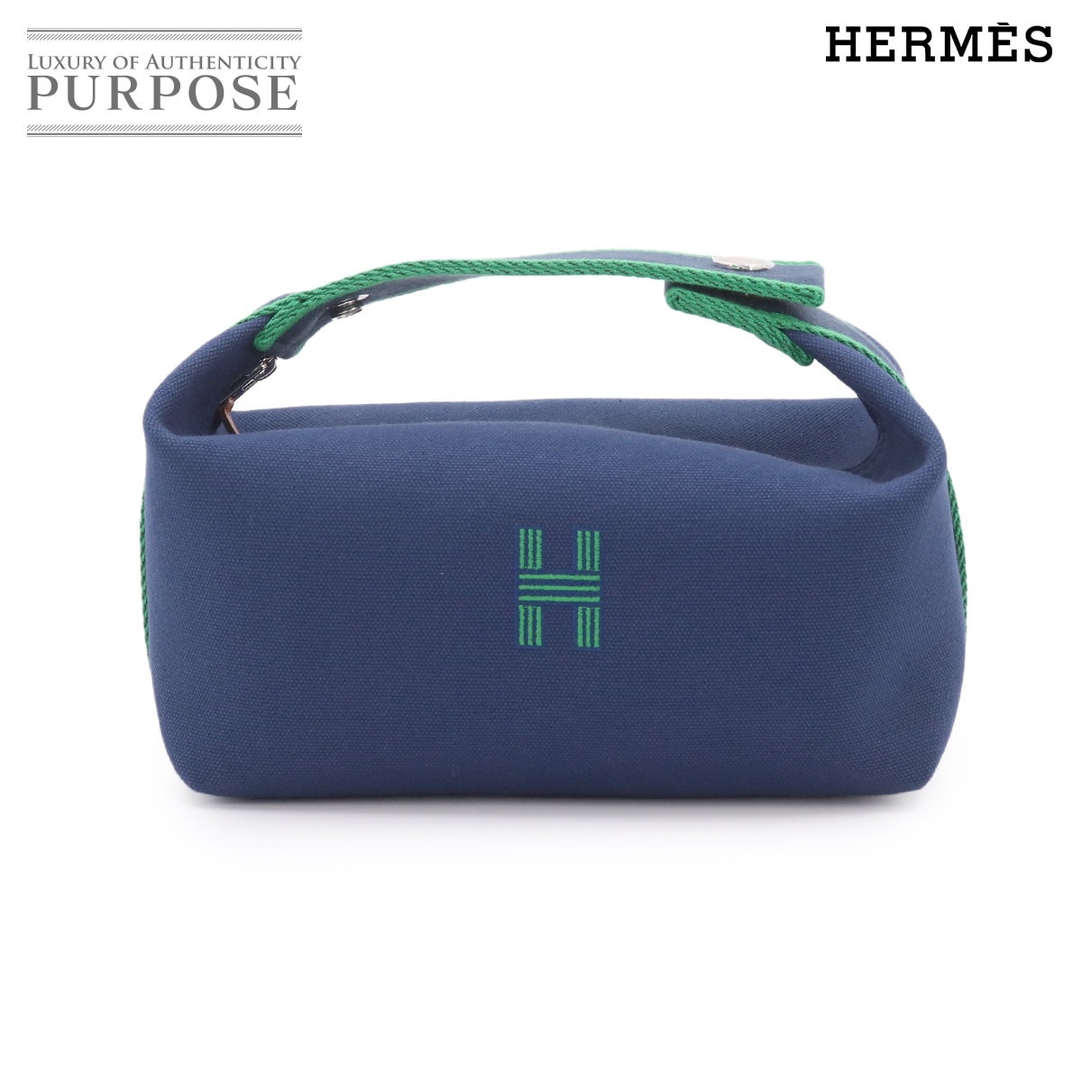 HERMES ブリッド ア ブラック PM ハンド バッグ トワルアッシュ ブルーマリン グリーン系 シルバー 金具 ポーチ Bride a Brac エルメス 90333071
