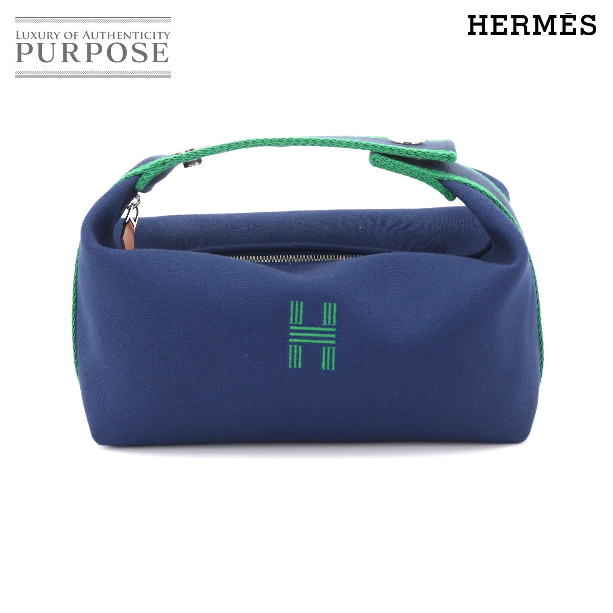 HERMES ブリッド ア ブラック PM ハンド バッグ トワルアッシュ ブルーマリン グリーン系 シルバー 金具 ポーチ Bride a Brac エルメス 90333072