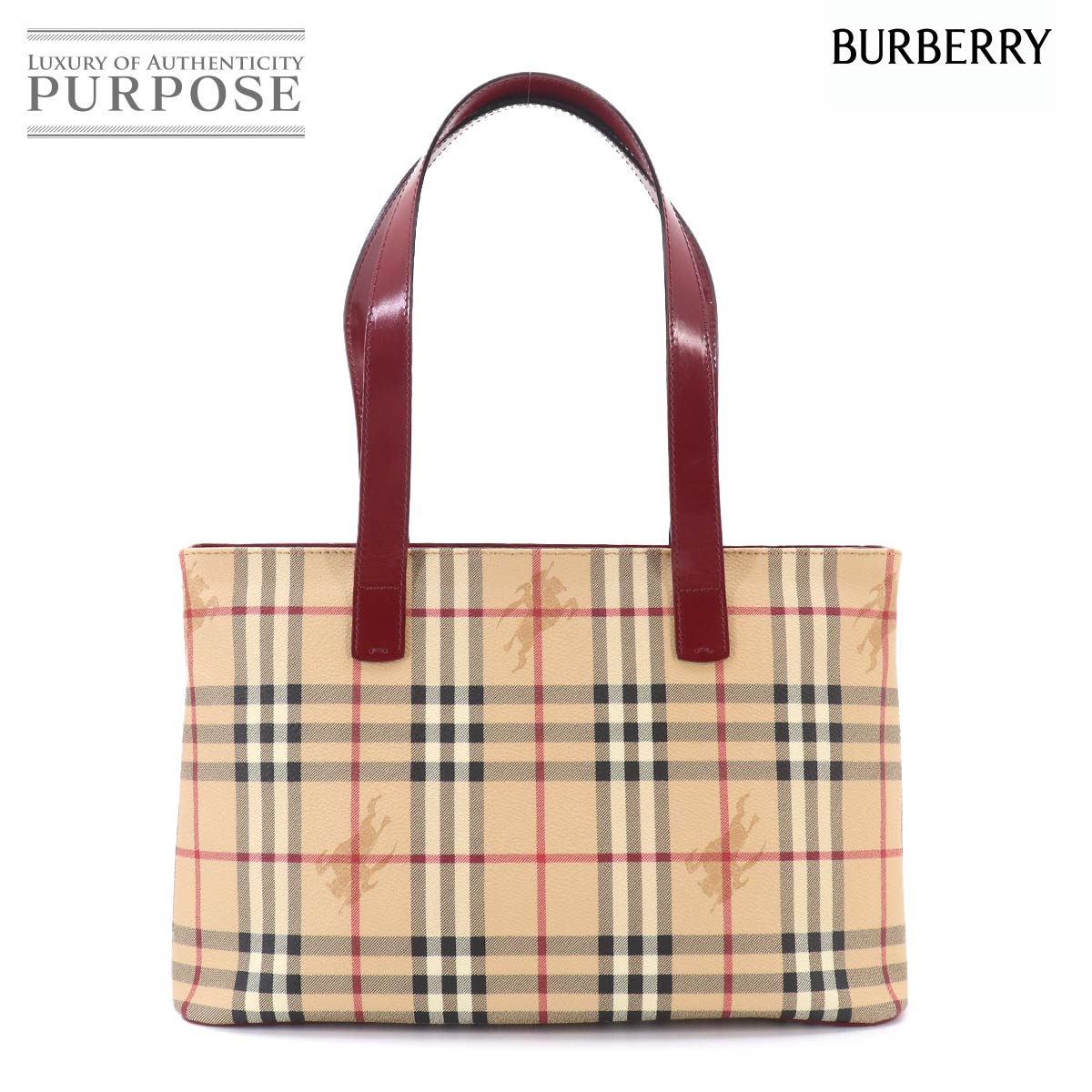 BURBERRY ノバチェック トート バッグ PVC レザー ベージュ レッド ゴールド 金具 Tote Bag バーバリー 90333387