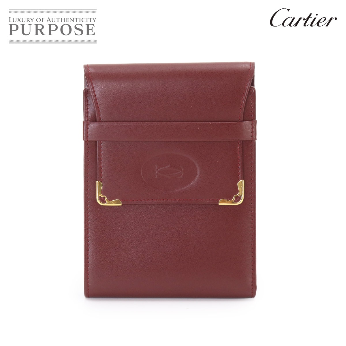 Cartier 三つ折り 札入れ 財布 レザー ボルドー ゴールド 金具 Compact Wallet カルティエ 90333759