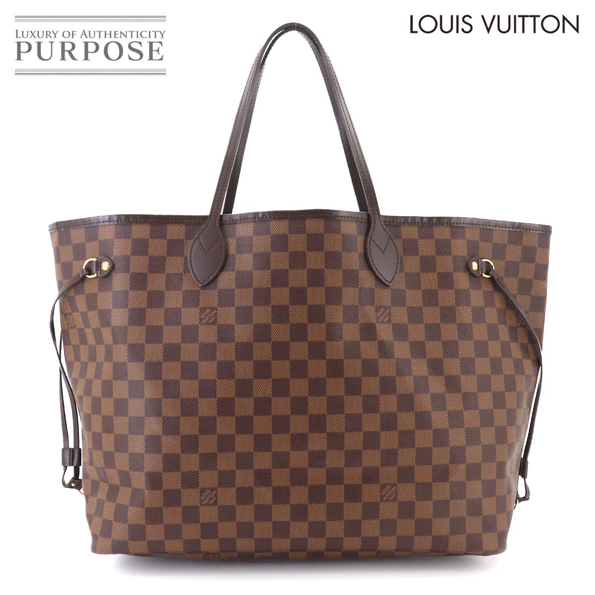 LOUIS VUITTON ダミエ ネヴァーフル GM トート バッグ エベヌ スリーズ N51106 ゴールド 金具 Neverfull GM ルイ ヴィトン 90333814