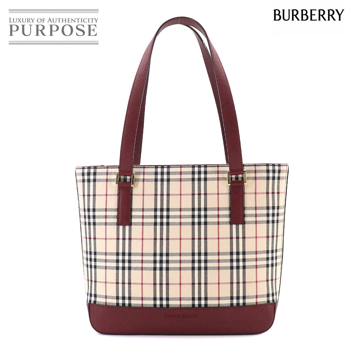 BURBERRY ノバチェック ハンド バッグ キャンバス レザー ベージュ ボルドー Hand Bag バーバリー 90333879