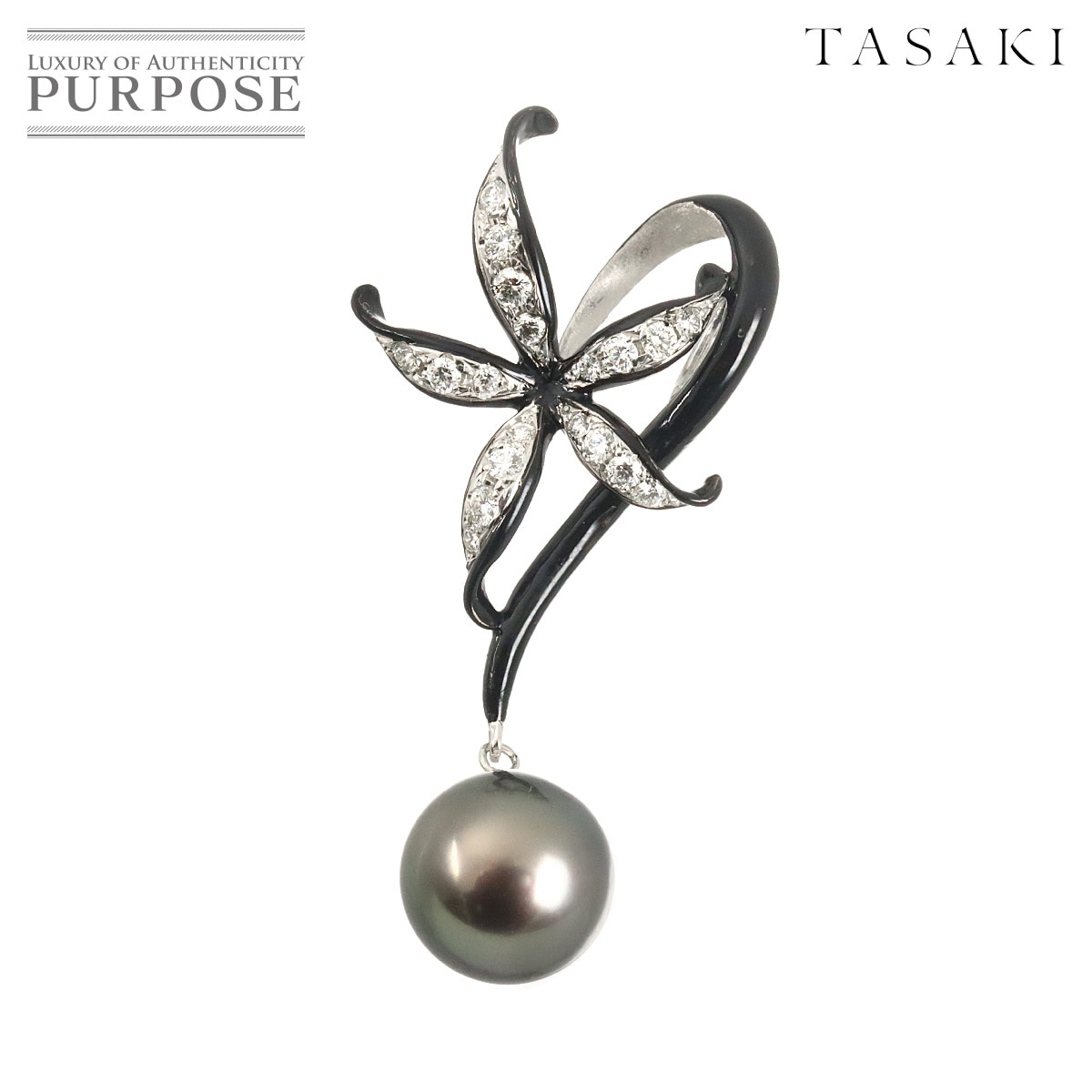 TASAKI 黒蝶真珠 11.2mm ダイヤ 0.37ct エナメル ペンダント トップ K18 WG ホワイトゴールド パール Pendant Top タサキ 90323351