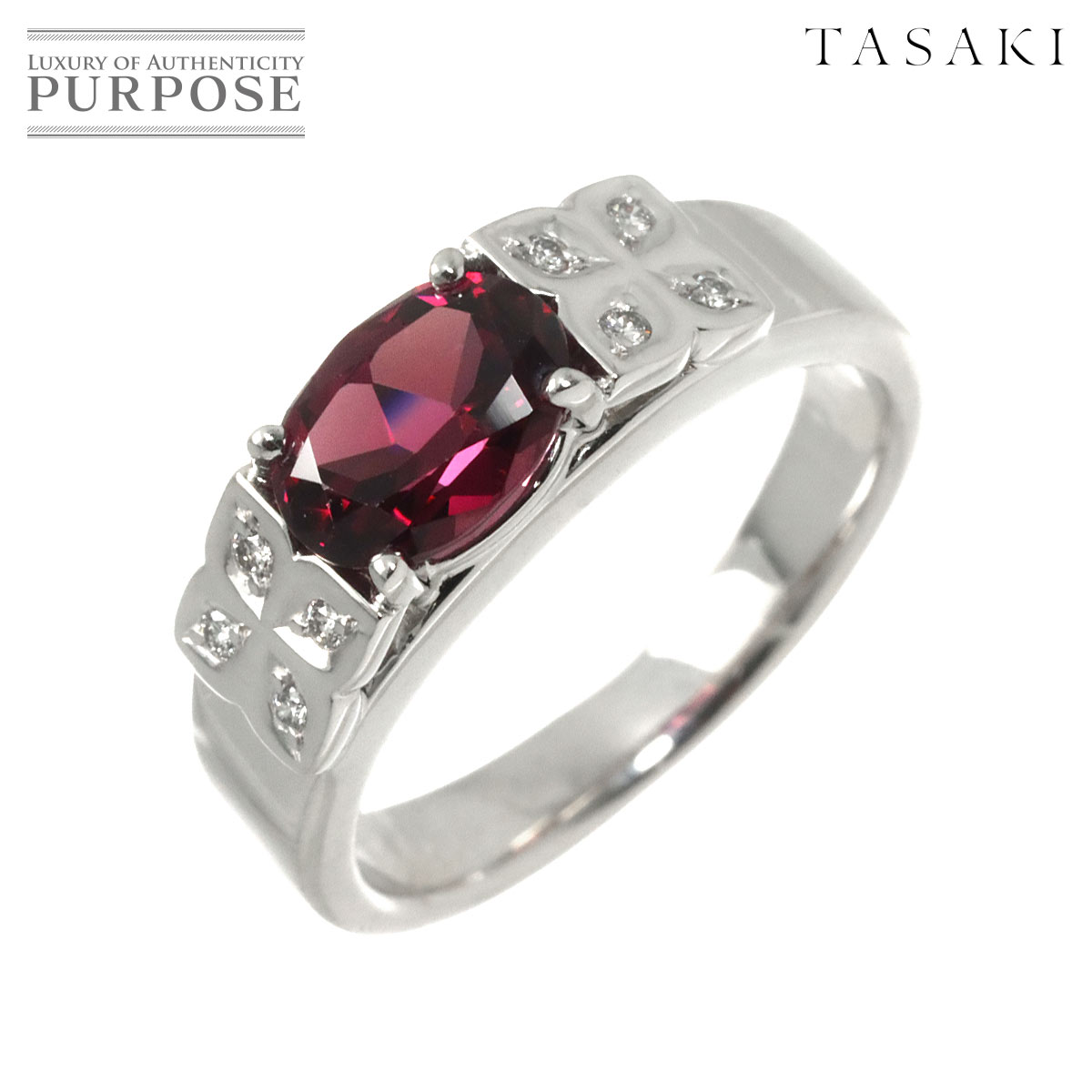 TASAKI 14.5号 リング ガーネット ダイヤ 0.07ct K18 WG ホワイトゴールド 750 田崎真珠 指輪 Garnet Ring【鑑別書付き】タサキ 90328262